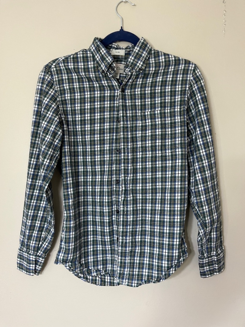 J. Crew Blue, Green & White Plaid Button-Down Shirt